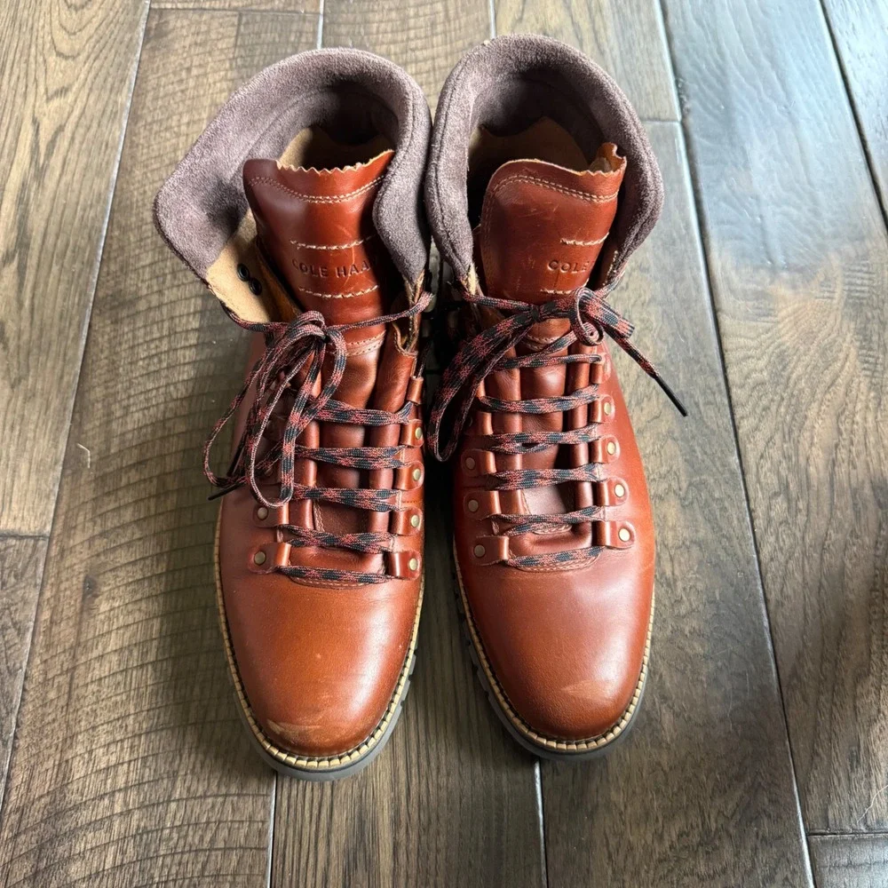 Cole Haan Zerogrand Waterproof Hiker Boots British Tan Leather C30405 Mens 9.5M